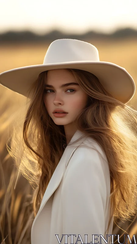 Sunlit field muse in wide-brimmed ivory daydreams.