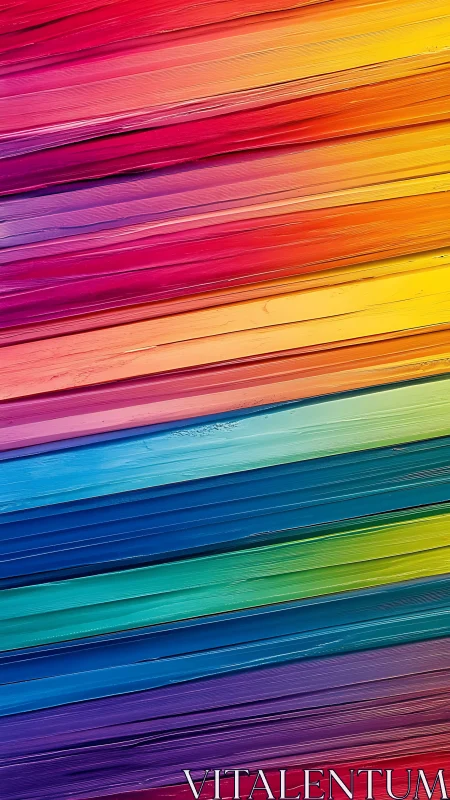 Striated rainbow impasto bands in diagonal chromatic motion.