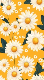 White Daisy Floral Composition with Golden Centers on Vibrant Yellow Background