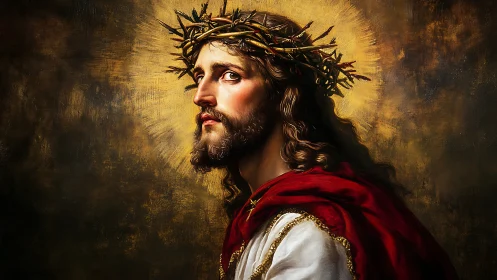 Three-quarter portrait with crown of thorns and dramatic chiaroscuro lighting
