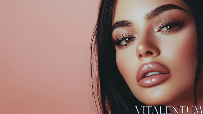 Close-up digital portrait shows glamour makeup on model face