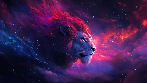 Nebular lion profile in luminous cosmic digital painting.