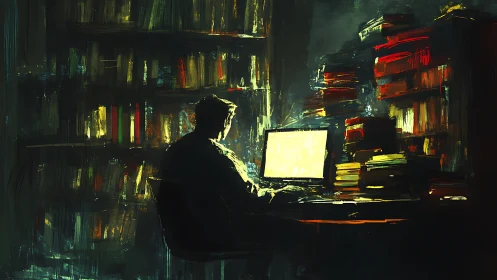 Midnight researcher lets a glowing screen outshine the stacks