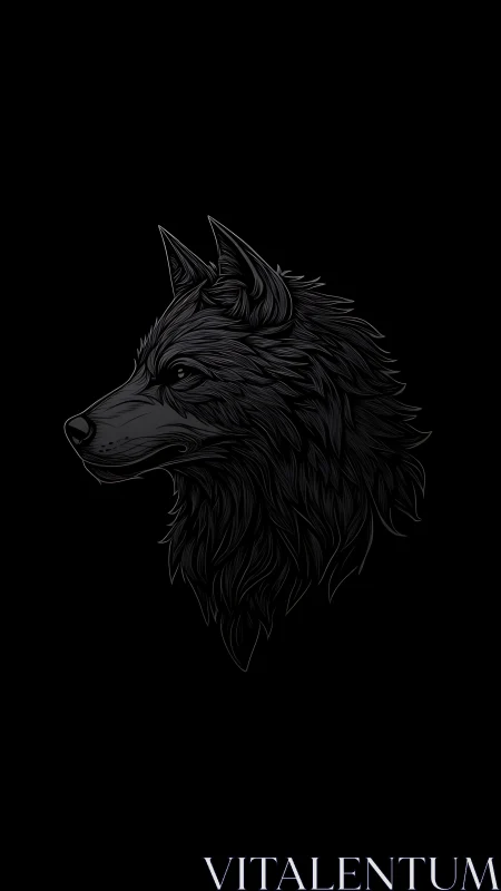 Black wolf profile illustration with intricate linework.