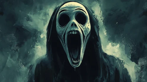 Spectral hooded wraith with hyper-elongated screaming cranium.