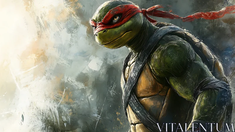 Red bandanna turtle warrior in dynamic digital portrait.