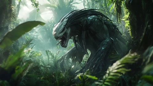 Jungle predator stalks the misty forest with eerie grace