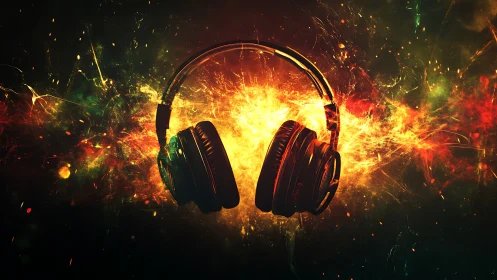 Headphones cradle a supernova of sound in burning color