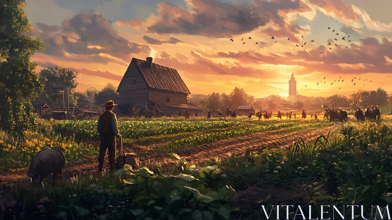 Sunlit rural farmstead rendered in detailed digital brushwork