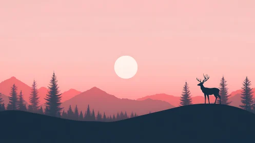 Solitary stag crowns a quiet sunrise over rosy ranges