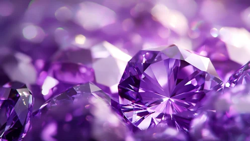 Close-up view of faceted purple gemstones in soft focus.