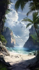 Limestone Fjord Seascape with Avifauna and Tropical Vegetation.