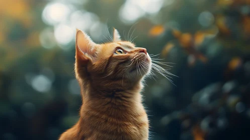 Orange Tabby Cat Gazing Upward in Soft Natural Light
