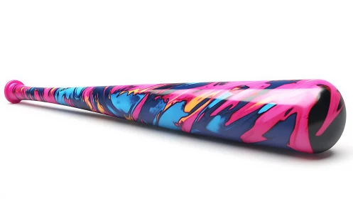 Baseball bat with multicolor abstract surface pattern.
