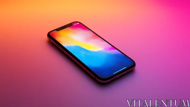 Black smartphone with vibrant gradient display against colorful background