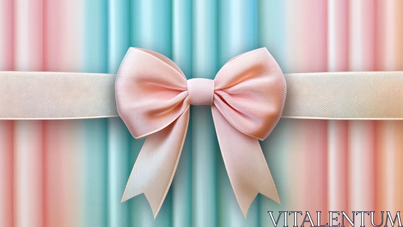 Silk Ribbon Bow with Ombré Gradient on Striped Pastel Background