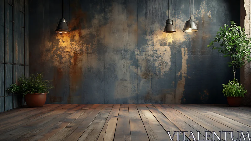 Industrial loft wall glows under warm pendant lights.
