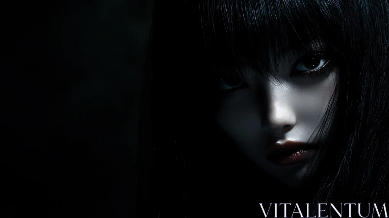 Haunting anime girl emerges from shadowy blue darkness