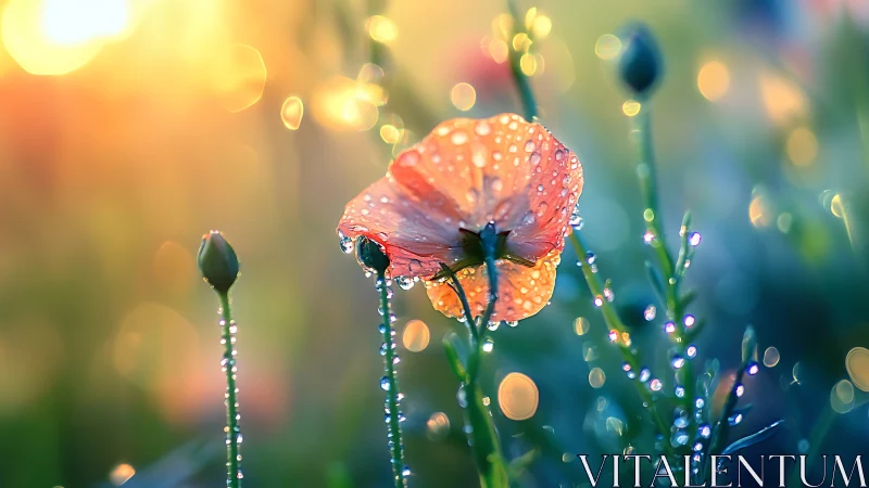 Dewdrops Dancing on a Radiant Poppy Flower