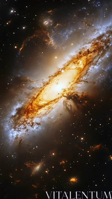 Spiral galaxy core glows with dense golden star fields.