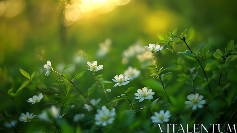 White Wildflowers in Spring Meadow with Soft Bokeh.