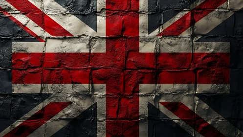 Union Jack mural over distressed brick wall texture.