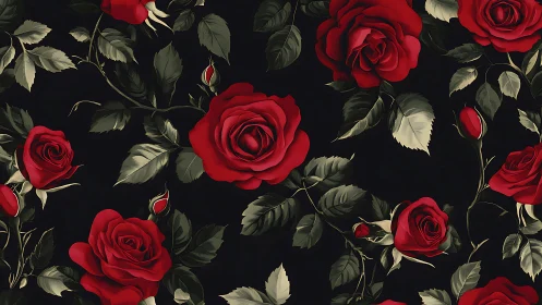 Luxurious Red Roses Bloom Against a Deep Black Background