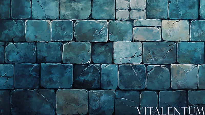 Blue stone block wall texture with cracked surfaces.