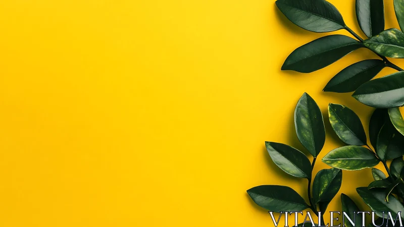 Emerald leaves daydream against bold sunlit yellow backdrop.