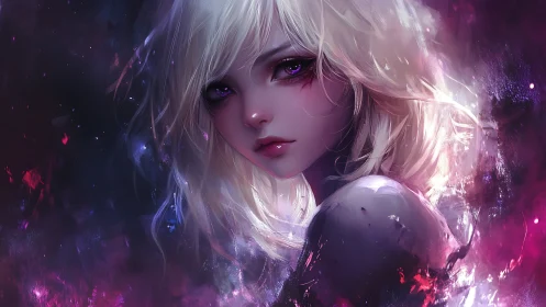 Digital painting portrait with neon ethereal lighting focus.