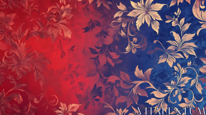 Floral ornament pattern crosses red and blue gradient field