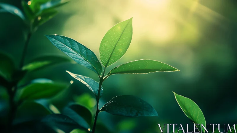 Sunlit Green Leaves in Nature, Soft Focus Botanical Photography.
