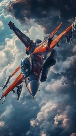 Scarlet strike fighter knifes through thunderhead canyons