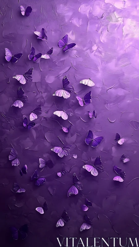 Purple butterflies on textured violet painted background.