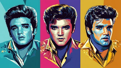 Vibrant triple portrait in bold pop art color blocking.