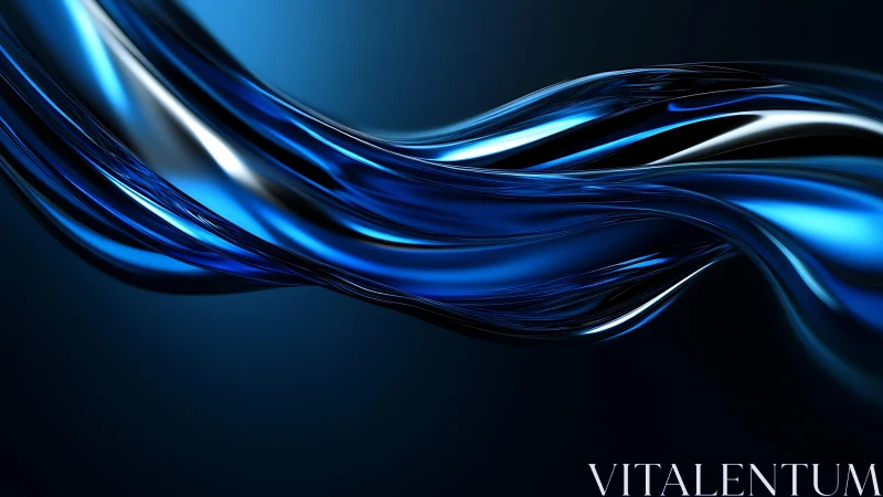 Flowing Metallic Blue Abstract Waves on Dark Background.