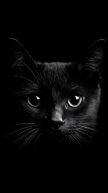 Black cat portrait against dark background.