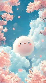 Fluffy sky sprite drifts through cherry blossoms and dreams