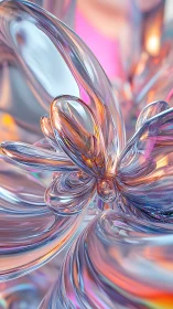 Translucent abstract glass forms with iridescent reflections.