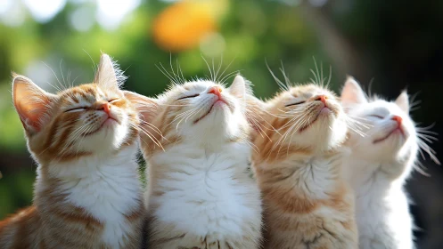 Four Cats Looking Up at Sky Together.