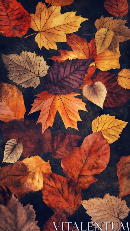 Layered autumn foliage with textured gradient lighting and grain