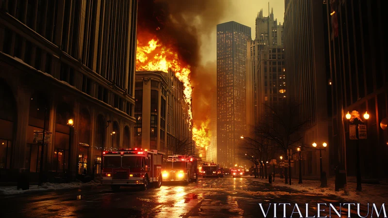 Urban Inferno: Cinematic Disaster Scene with Architectural Destruction.