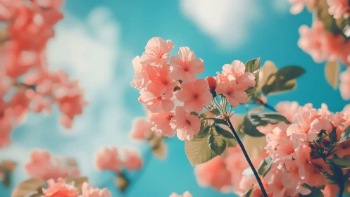 Pink Blossom Clusters Against Turquoise Sky.