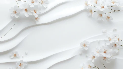 White Flowers on Flowing Ribbons. Minimalist Beauty.