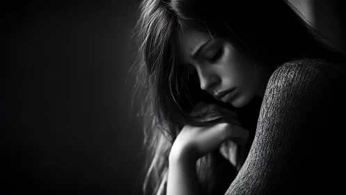 Melancholic portrait in soft monochrome side lighting.
