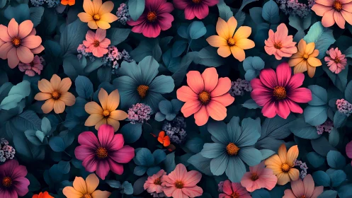 Jewel-Toned Blossoms Dancing Against Deep Twilight