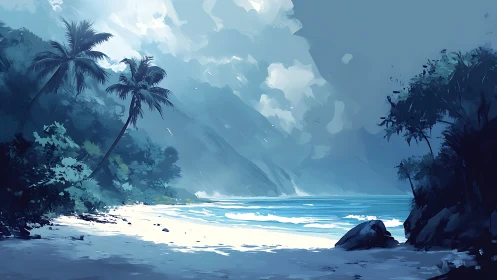 Tropical Beach Cove. Serene Coastal Paradise Digital Landscape.