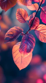 Colorful close-up of orange and pink leaves in soft light.