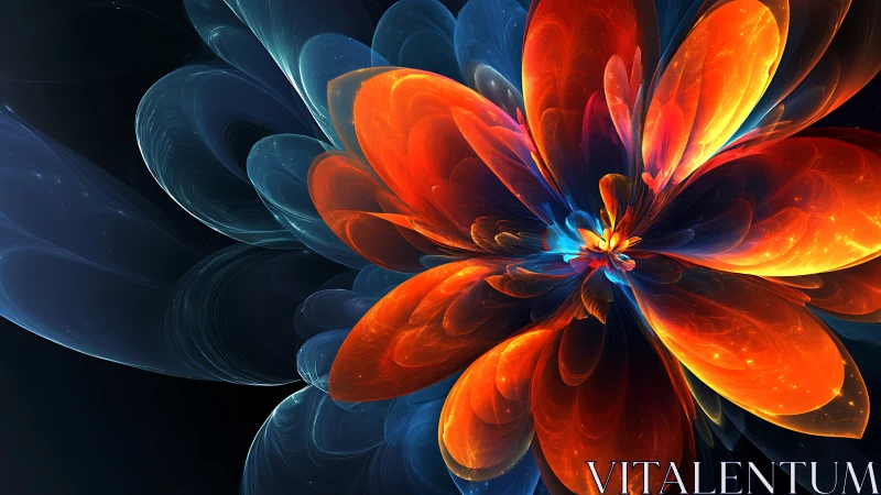 Fractal bloom with luminous orange and blue petals.