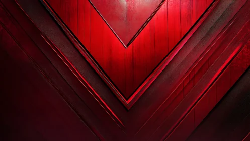 Red geometric panels form bold V-shaped abstract depth